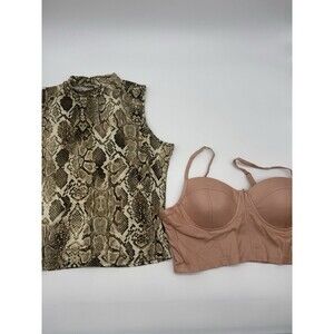 Women’s Tops Bundle : Snake skin mock turtleneck stretchy L & Pink Bralette L